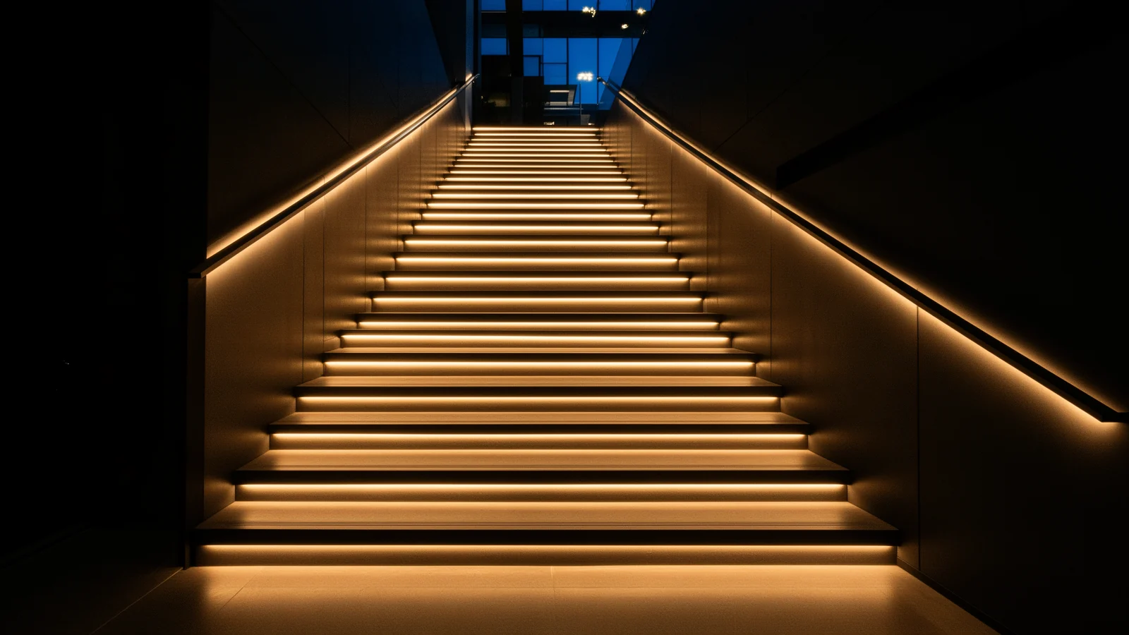 Staircase with many independently lit warm sections
