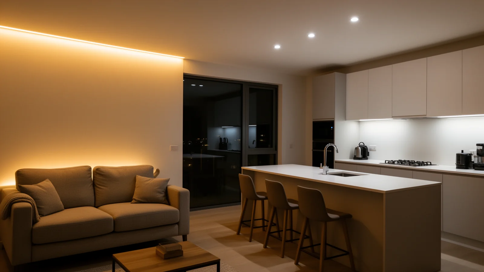 Open-plan space with separate white-temperature zones