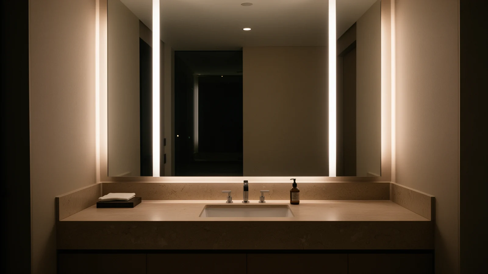 Vanity mirror with tunable-white lighting