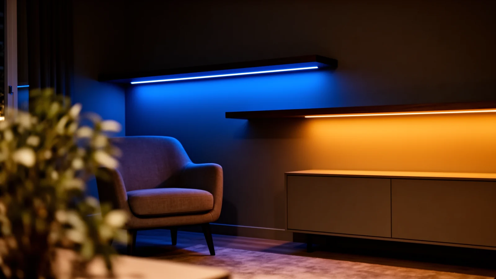 Lounge with tasteful single-colour accent strips