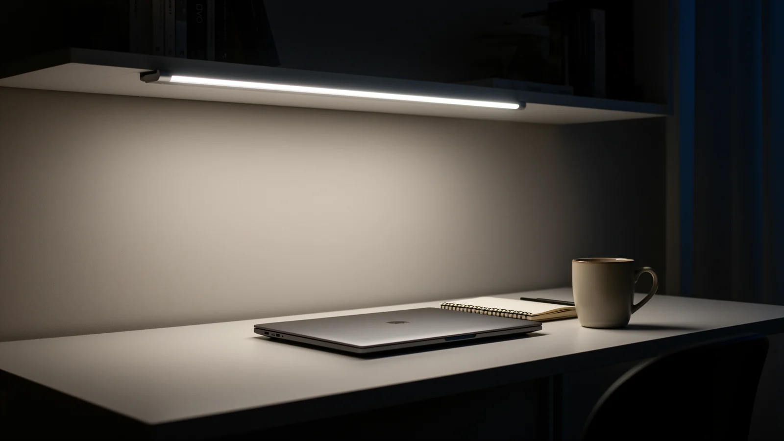 Desk with a tunable-white strip